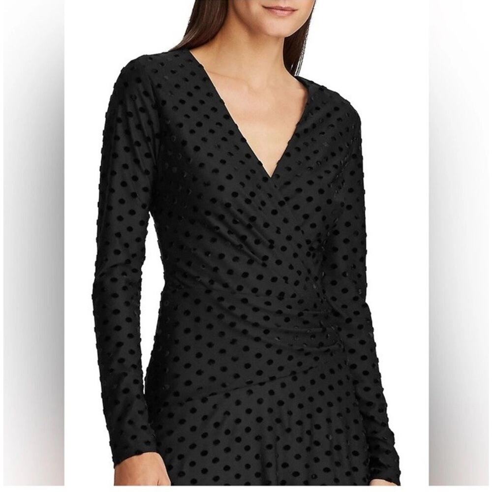 NWT Ralph Lauren Womens Formal Midi Dress Black Swiss Dot Polka Dot 14 Party - Picture 2 of 14